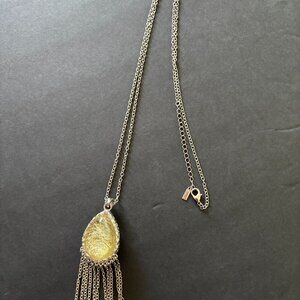 Rutilated Quartz Pendant with Silver Color Chain Tassels Pendant on Long Chain